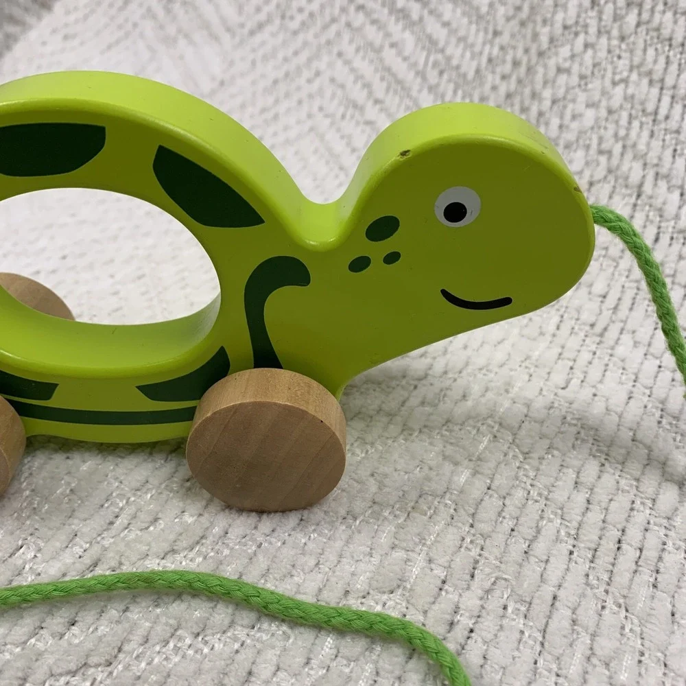 Hape Walk Along-Pull Along Wooden Turtle Toy‎ Rare HTF